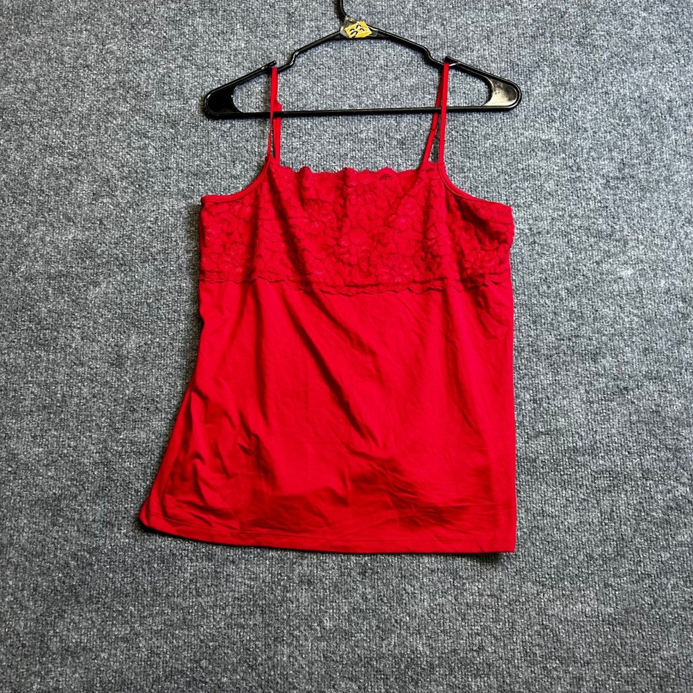 Boutique Essentials Camisole Womens Size L Red Lace Trim  Stretch Tank